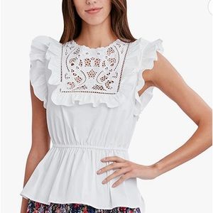 BCBGMAXAZRIA Smocked Ruffle Sleeve Top M EC
